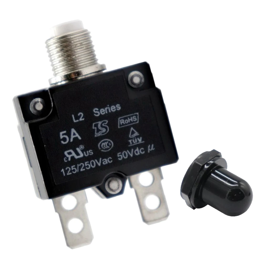 125/250V AC 50VDC 5A Switch Push Reset Button Circuit Breaker Overload Protector Swithc + Black Waterproof Cap