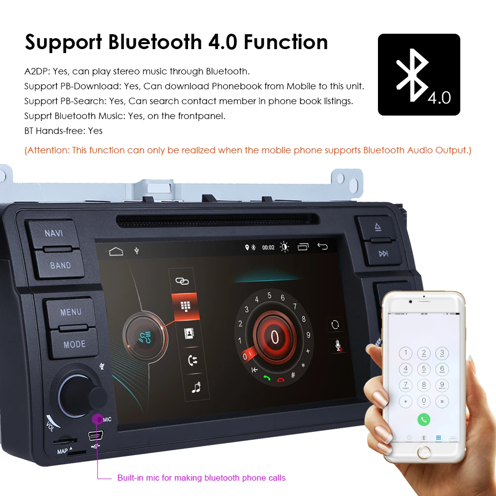 Best Ossuret Android 9.0 1Din QuadCore 2GRAM+16GROM 7Inch Touchscreen Car Player for BMW E46 318 320 M3 3series Car DVD Stereo RDS BT 10