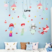 XL7222 стиль Кот и рыбья кость мультфильм настенные наклейки для детского сада детская комната спальня гостиная фон декоративные S