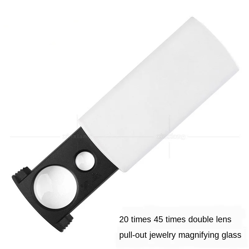 

Handheld Portable Pull-Type High Power Gems Identification with LED Lights 20 Times 45 Times Double Lens Magnifying Glass