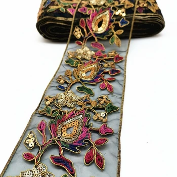 

Ethnic Style Sequin Strand Embroidery Lace Bronze Gold Embroidery Barcode Clothing Bags Accessories