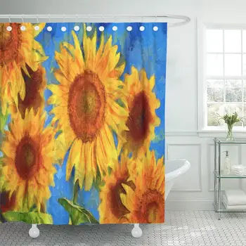 

Shower Curtain Waterproof Decorative 72 x 78 inches Blue Flower Sunflowers Vincent Van Gogh Digital Imitation of Post