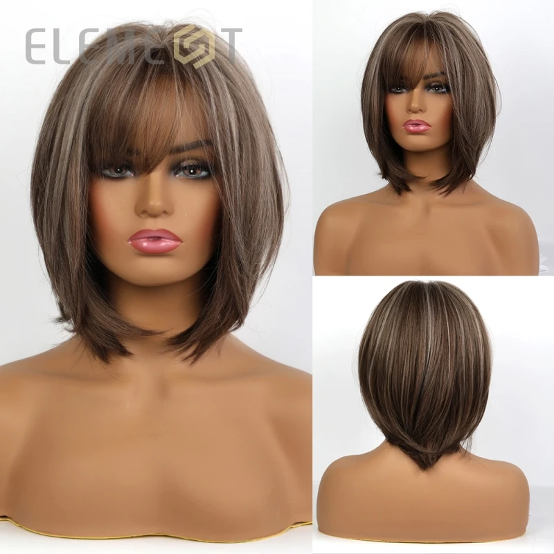 Element Synthetic Short Straight Brown Mix Gray Hair Cute  display picture 1