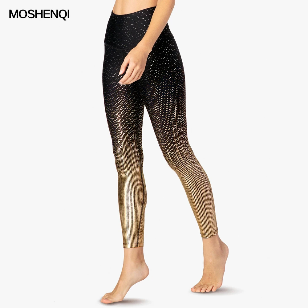 MOSHENQI антицеллюлитные леггинсы Poka Dot черные золотые высокая талия контроль