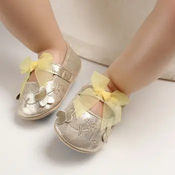 

Infant Baby Girl Princess Walking Shoes Sweet Newborn Baby Girl Bowknot Crib Shoes Shiny Flowers Baby Shoes Soft Sole 0-18M