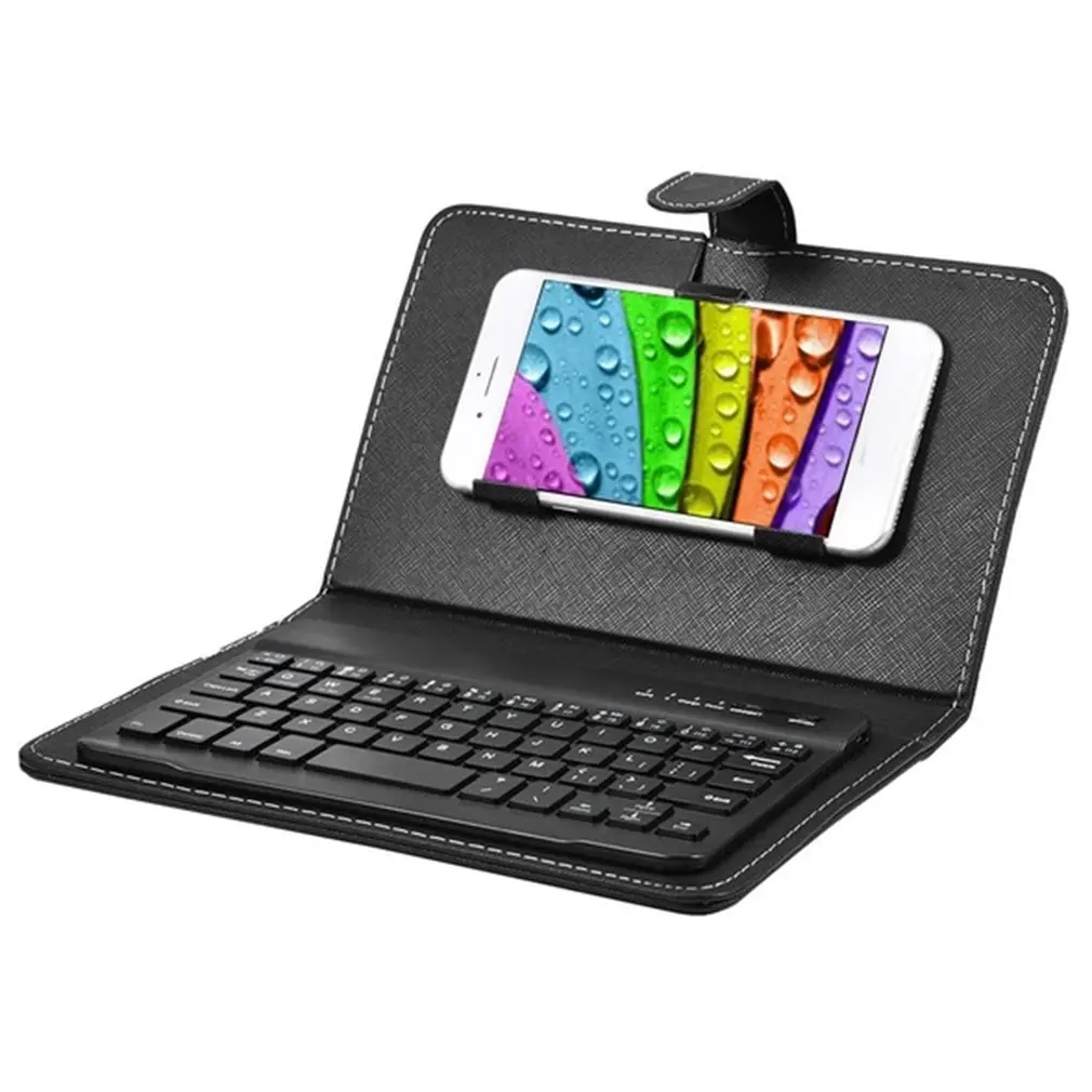 Portable PU Leather Case Protective Cover with Bluetooth Wireless Keyboard for iPhone Huawei Xiaomi Samsung Mobile Phone