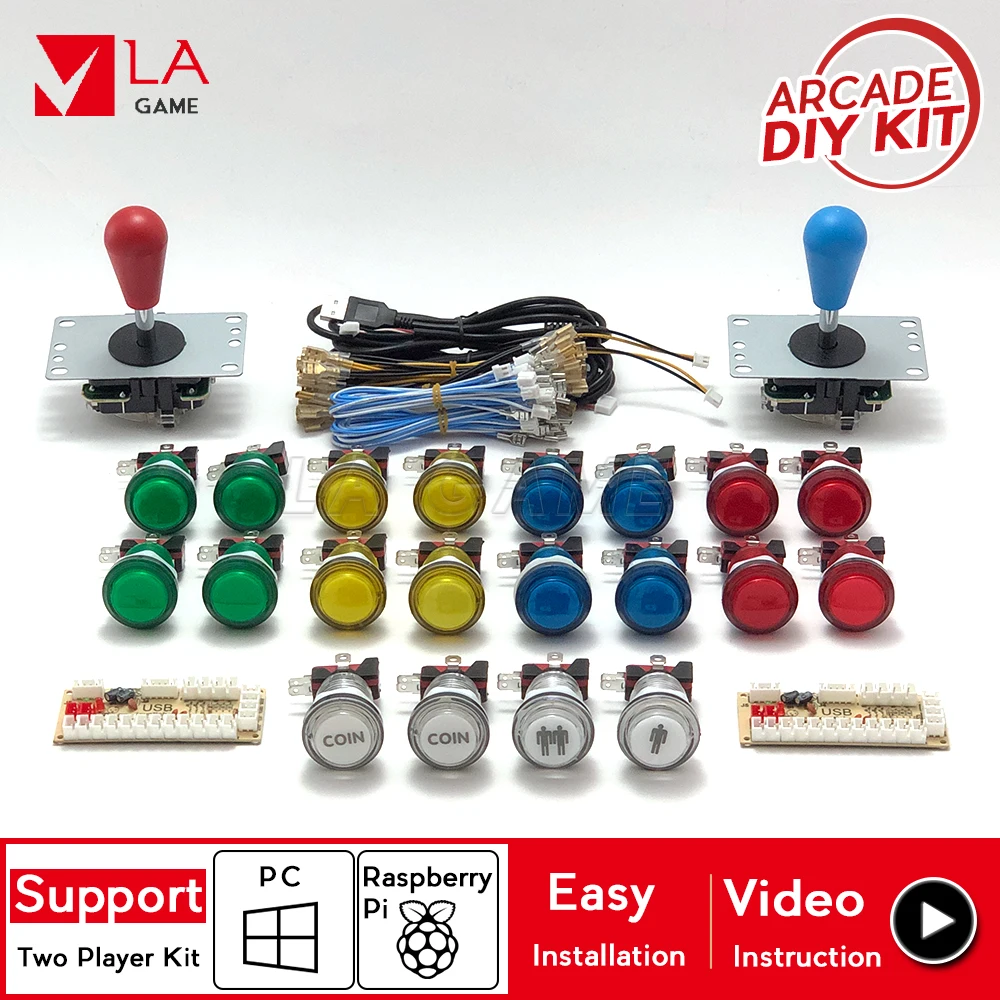 Diy Kit For 2 Player Zero Delay Encoder To Pc Rasberry Pi Arcade Game Led Push Buttons Sanwa Joystick For Mame Jamma Project diy arcade game parts pc of zero delay arcade diy kit mame usb encoder sanwn type joystick sanwn type push buttons wire harness