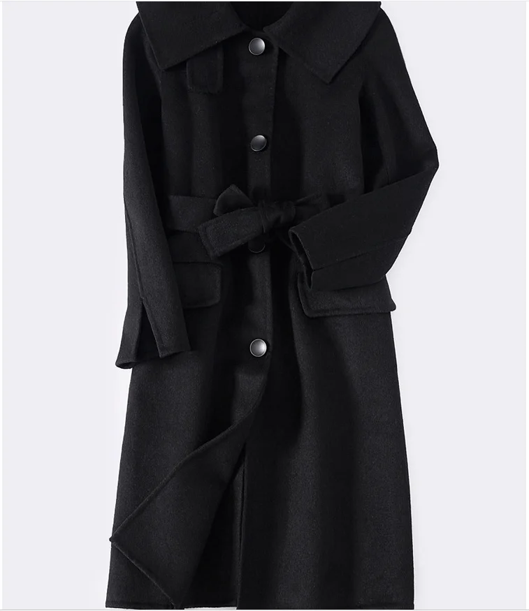 

Hand made wool coat winter 2019 new double-sided women cashmere overcoat autumn woolen coats long jacket big collar