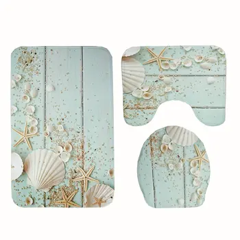 

3pcs Bath Mats Ocean Underwater World Anti Slip Bathroom Mat Set Coral Fleece Floor Washable Bathroom Accessories Dropshipping