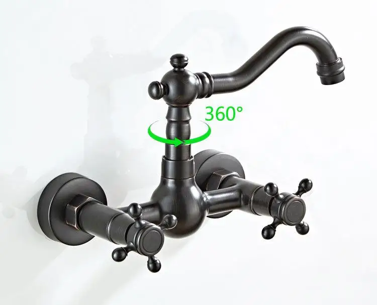 挂墙式水龙头挂墙冷热水葫芦入墙黑古铜水龙头旋转