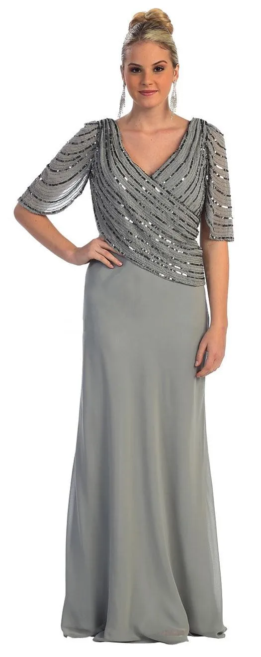 New-vestido-de-madrinha-2016-Plus-size-Elegant-Gray-Half-Sleeve-Chiffon-V-Neck-Beaded-Wide (1)