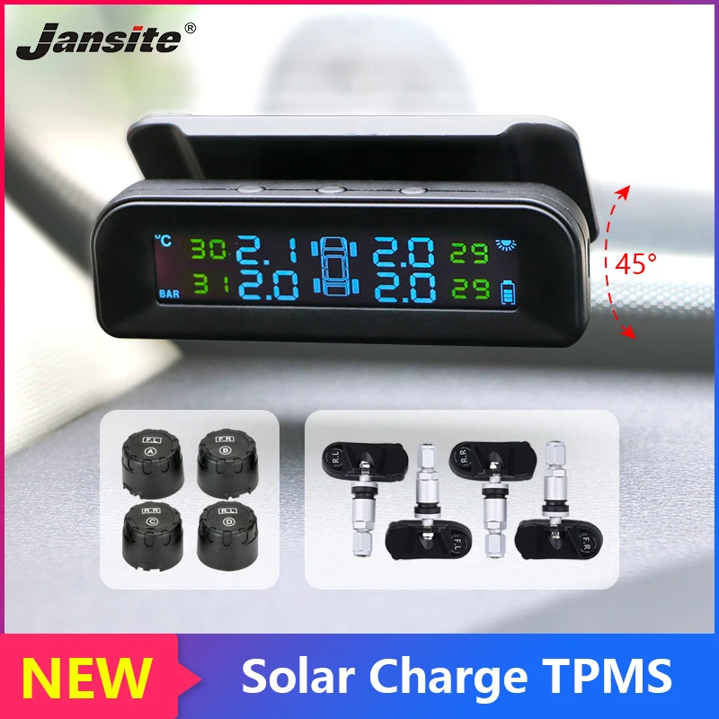

Jansite TPMS Car Alarm Tire Pressure sensor Monitoring control System Attached to glass wireless Solar power tpms with 4 sensors