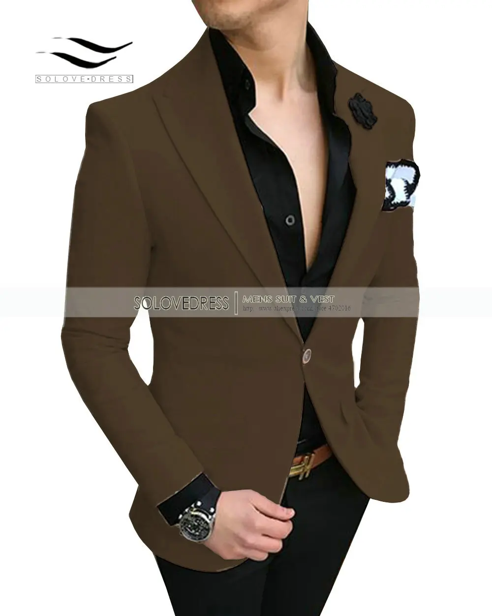 Мужские костюмы в горошек, приталенные смокинги на выпускной, смокинги с отворотом, 2 предмета, двубортный пиджак с узором для свадебных женихов(Блейзер+ брюки - Цвет: Coffee