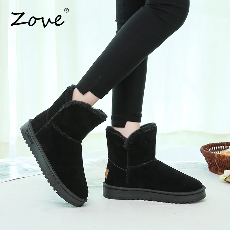 

ZOVE Women Snow Boots 2019 Winter Warm Push Ankle Boots Female Boots Suede Moccasin Platform Boots Shoes Slip On Anti-slip Shoes