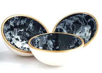 

Ceramic Kitchen Bowl Marble Patterned Black Tile Bowl Home Decoration Handmade Sauce Snack Bowl Decoration Bowl 3 Pieces