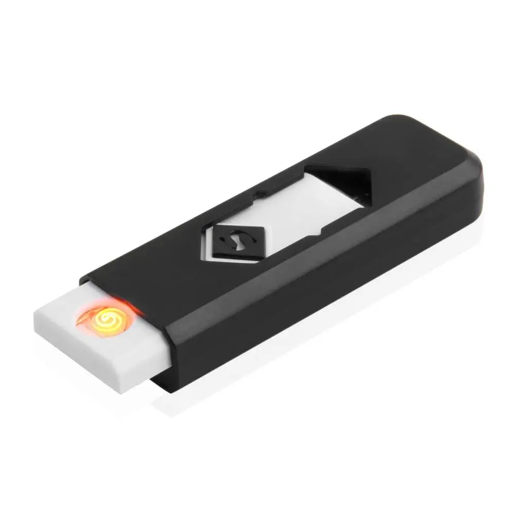 Электронная usb-зажигалка, ветрозащитная ультратонкая, без газа, USB перезаряжаемая, беспламенная, электрическая, дуговая, сигаретная зажигалка - Цвет: Black