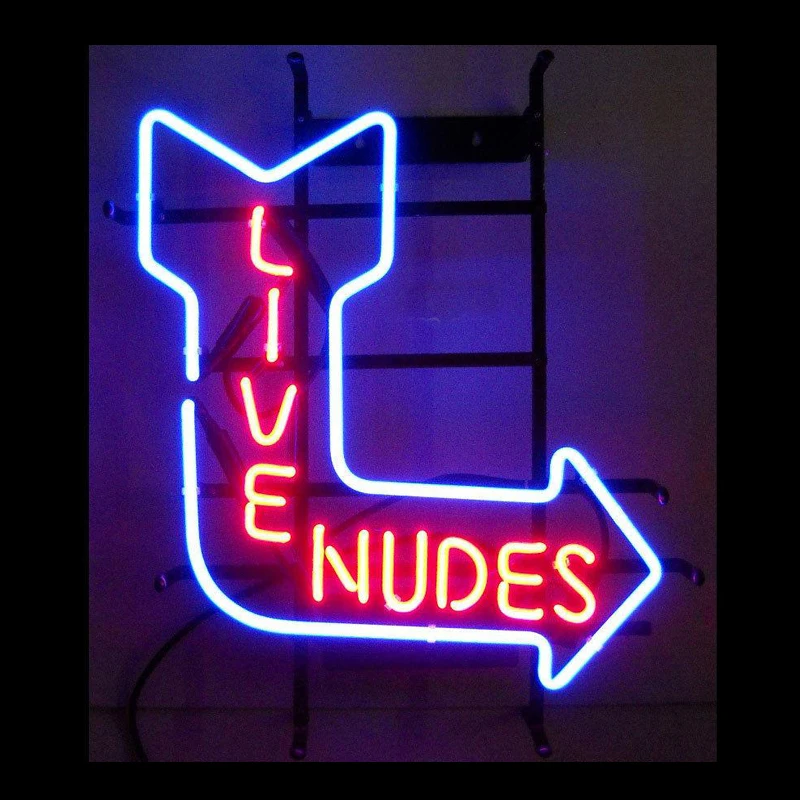 

LIVE NUDES Aarrow, направление, неоновая вывеска, реальная стеклянная трубка ручной работы на заказ, для бара, клуба, лампа для демонстрации танцев 17x14 дюймов