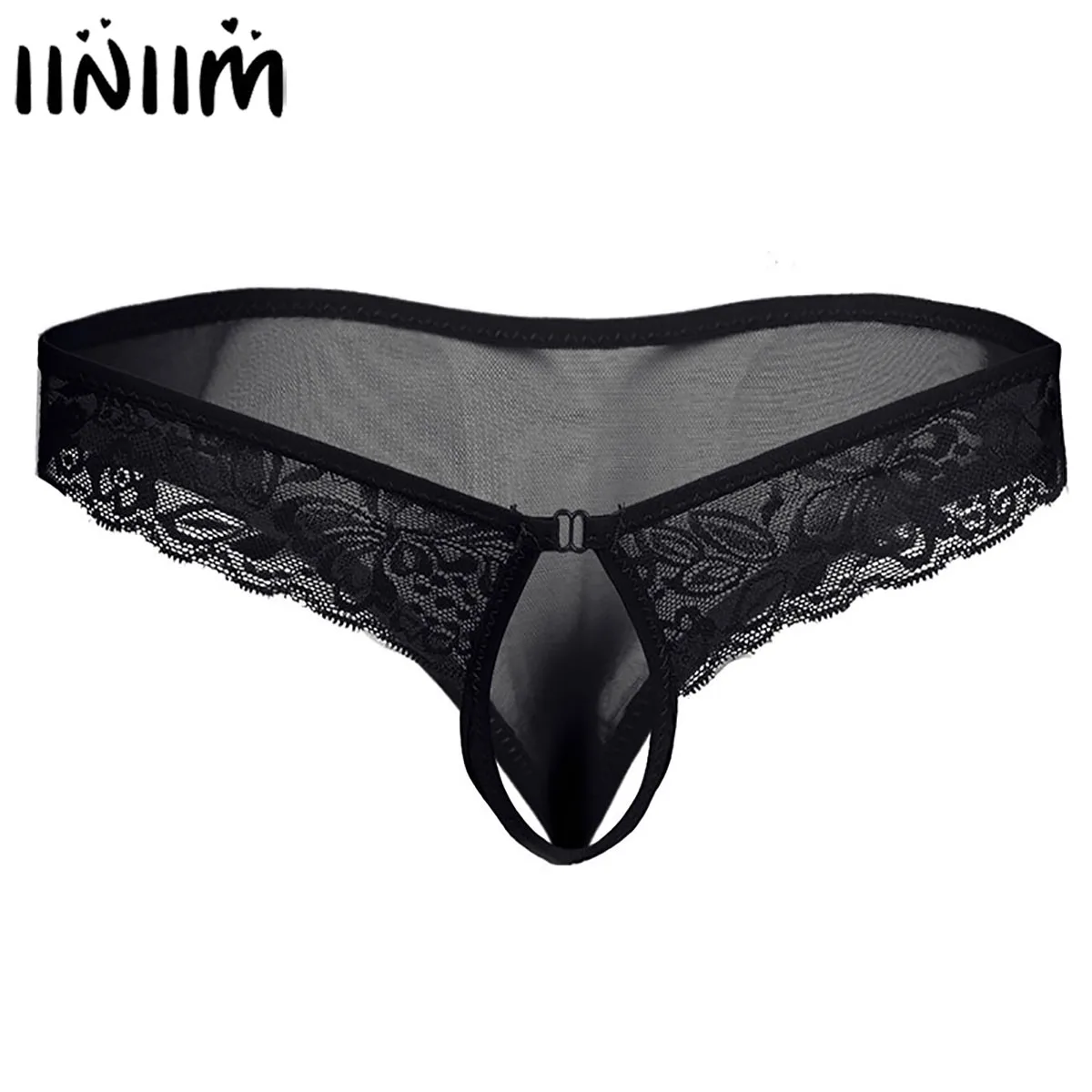Микро стринги. Нижнее белье с прорезью. Стринги с вырезом. Кожаные трусы. Стринги черные s/m 243916.