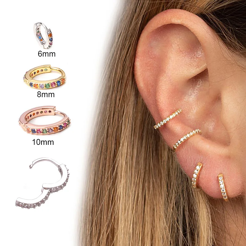 1pc 6mm/8mm/10mm Multicolor Cz Hoop Cartilage Earring Simple Helix Tragus Daith Conch Rook Snug Ear Piercing Jewelry
