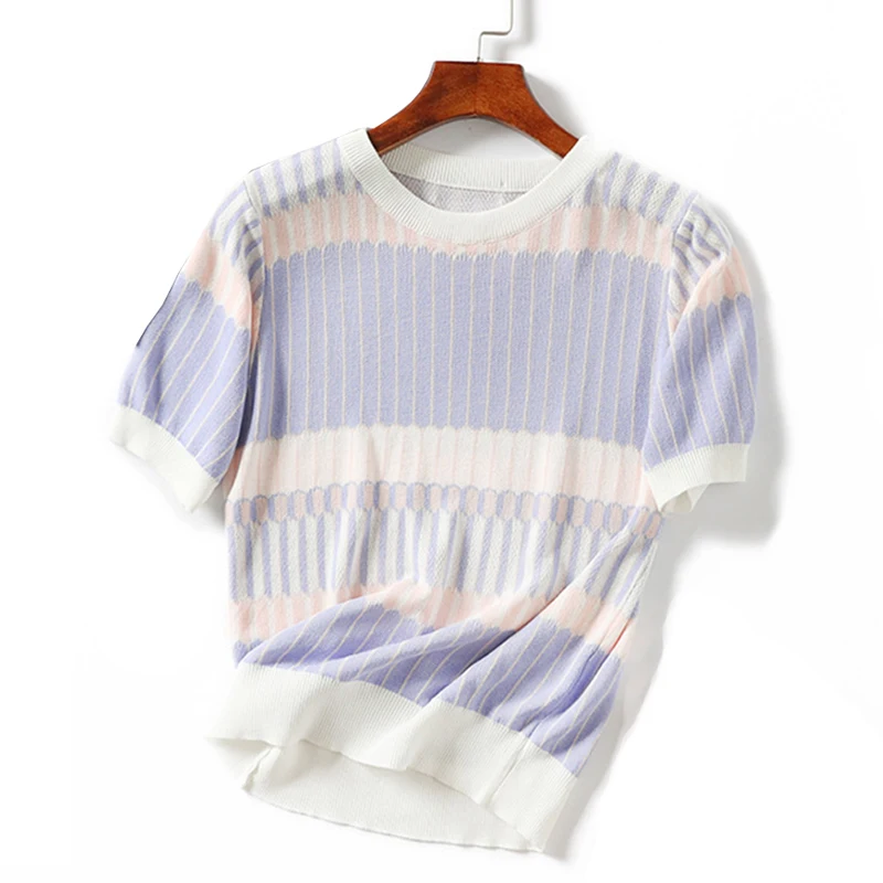 

Thin Sweater 2019 Women Sweaters And Pullovers Autumn Short Sleeve Pull Femme Pullover Female Casual Knitted Striped Sweater