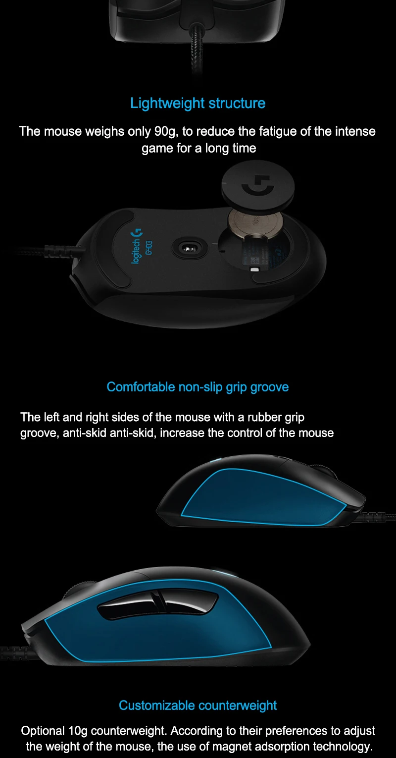 Проводная игровая мышь logitech G403 RGB с подсветкой 12000 dpi для PUBG PC Gamer с поддержкой Windows 10/8/7