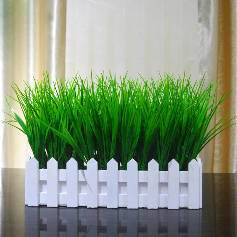 Новые поддельные растения горшок декорация искусственная трава белый деревянный забор Горшечное украшение