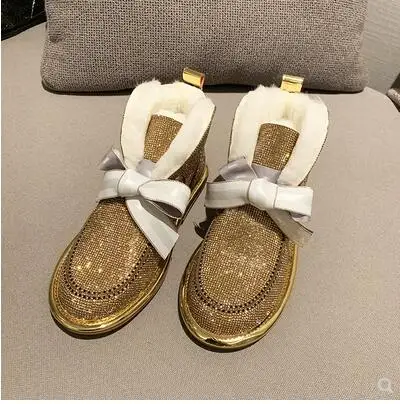 Новинка; женские ботинки на меху; botki damskie laarzen dames chaussures femmes automne hiver; женские зимние ботинки - Цвет: Золотой