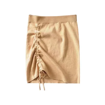 

Fashion Sexy Solid Color Drawstring Design Skirt Simple All-match Knit High Waist Women Bodycon Skirt