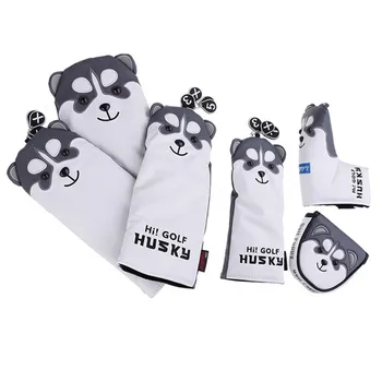 

Cute Husky Golf Driver Head Cover Cartoon Animal Fairway Woods PU Leather Golf Putter Headcovers Dustproof Golf Club Covers Cool