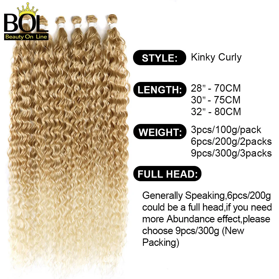 Hair Extensions BOL Curly Organic Hair Extensions 32Inch Long Synthetic Bundles Ombre Blonde For Women