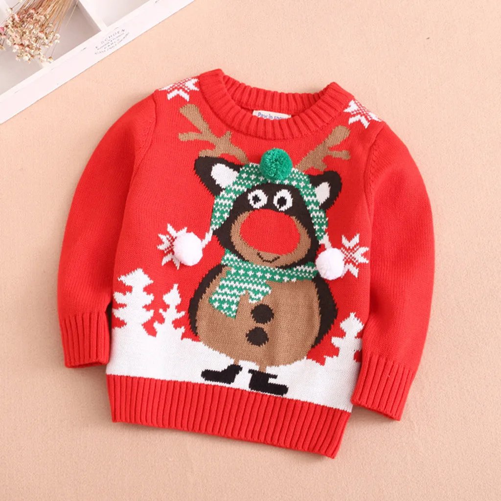 Одежда для маленьких девочек и мальчиков; свитер с длинными рукавами; рождественские вязаные топы с рисунком оленя; Зимняя Повседневная рубашка с рисунком для малышей;#6
