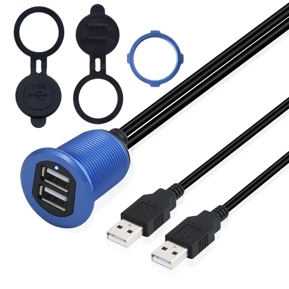 Автомобильный Ван приборной панели заподлицо светодиодный светильник двойной USB алюминиевый сплав Разъем удлинитель панель кабель