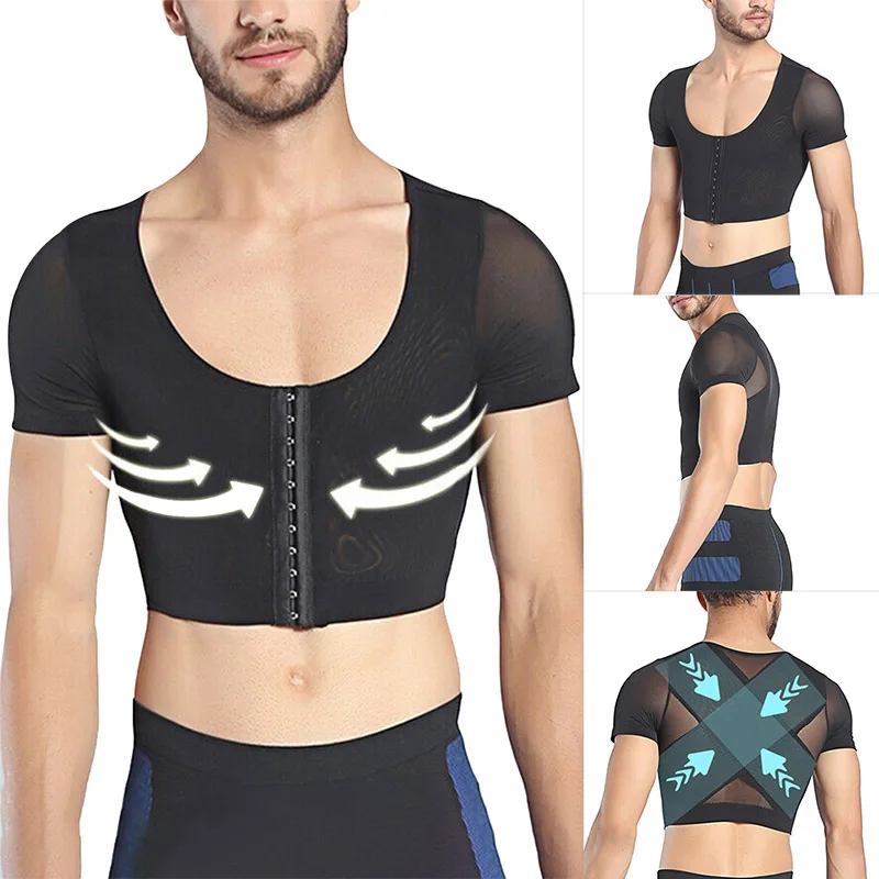 

2019 High Quality Dropshipping Men Chest Trainer Posture Corrector Corset Body Shaper Compression New Arrival Tops T-shirt A7