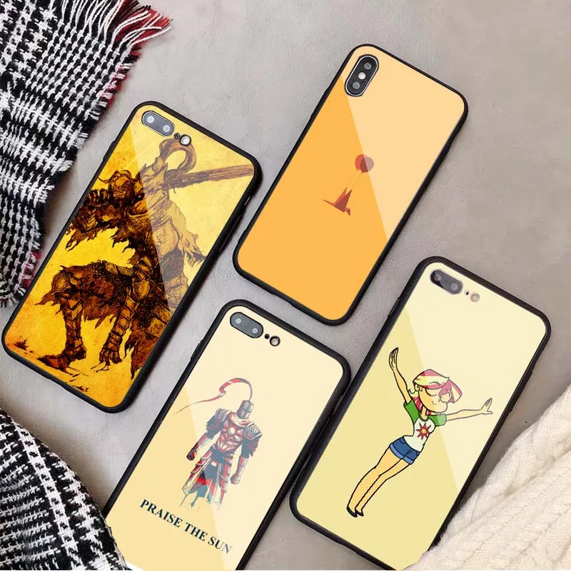 Стильный чехол для телефона из закаленного стекла с желтым фоном iPhone 5 5S SE 6 6plus 7 8