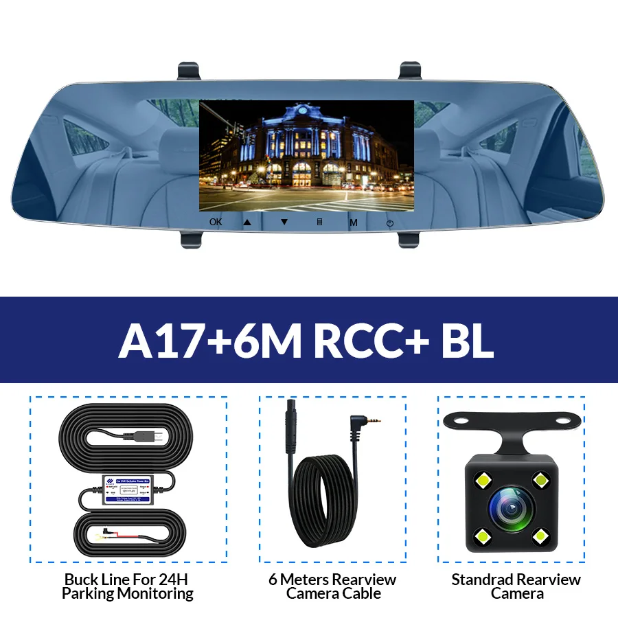 A17-6M RCC-BL E-ACE Автомобильный видеорегистратор Full HD 1080P 5 дюймов сенсорный экран видео рекордер камера ночного видения двойной объектив зеркало заднего вида авто видеорегистратор - Название цвета: A17-6M RCC-BL