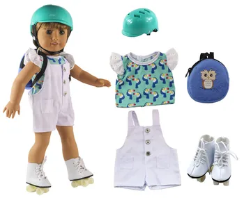 

New Style 1 set Leisure handmade dress clothes outfit Princess skirt for 18 inch American Doll+Skates+Bag+Hat L2