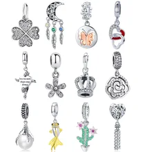 925 пробы серебряные шармы в виде короны принцессы сердце любовь замок перо прозрачный CZ кулон Бусины Подходит Серебро 925 браслет Изготовление ювелирных изделий