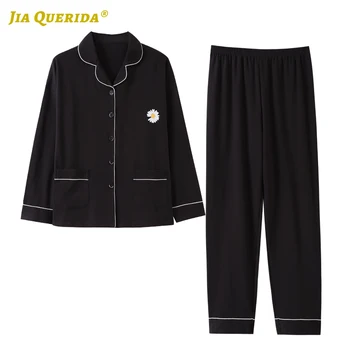 

Turn Down Collar Homesuit Homeclothes Sleepwear Fashion Style Casual Style Cardigan Spring Autumn Front Pocket Woman Pajamas