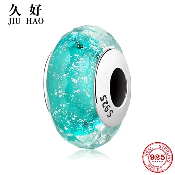 

100% Authentic 925 Sterling Silver cyan Murano Glass Beads Fit Original European Charms Bracelet Jewelry