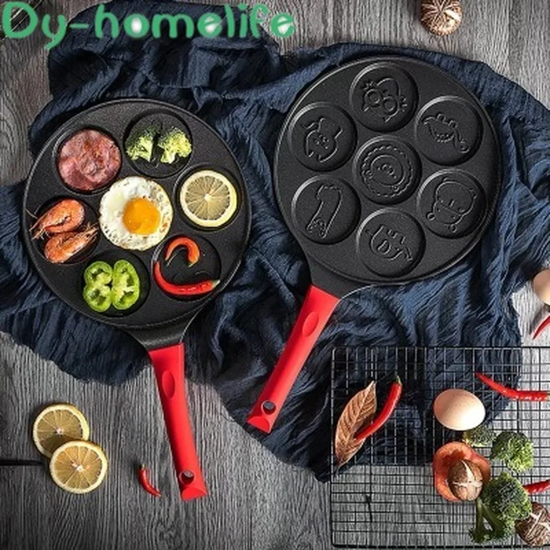 

Korean Multifunctional Single Handle Non-stick Pan Creative 7 Hole Children's Breakfast Pot Kitchen Household Frying Pan