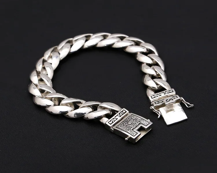 Men Bracelet Bangle Real 925 Sterling Silver pulseras hombre Smooth Letter Bracelet fine Jewelry accesorios mujer B05