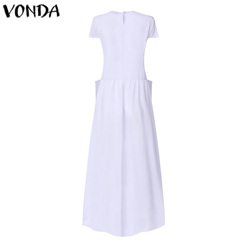 Модное белое платье, VONDA, летнее платье с круглым вырезом и короткими рукавами, мешковатое платье макси, длинные платья для беременных, богемный сарафан, Femme Vestidos