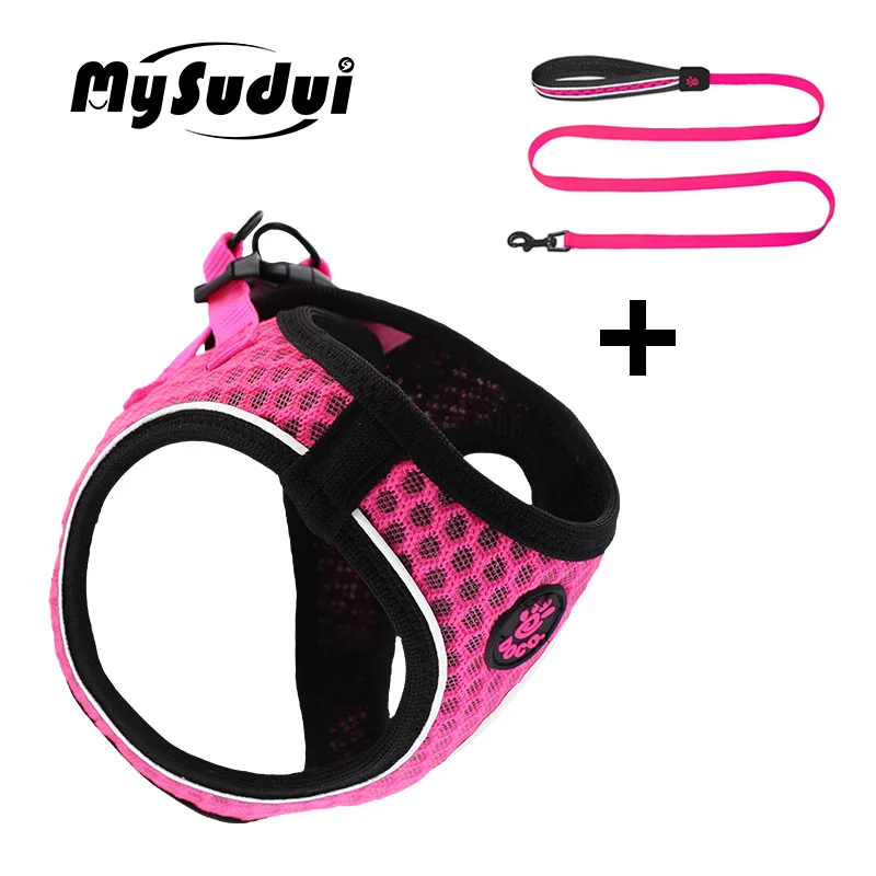 fuchsia MySudui поводок и поводок для маленьких собак и кошек, светоотражающий мягкий сетчатый поводок для чихуахуа, собаки, щенка, поводок, поводок для собак, жилет, Arnes Perro - Цвет: fuchsia