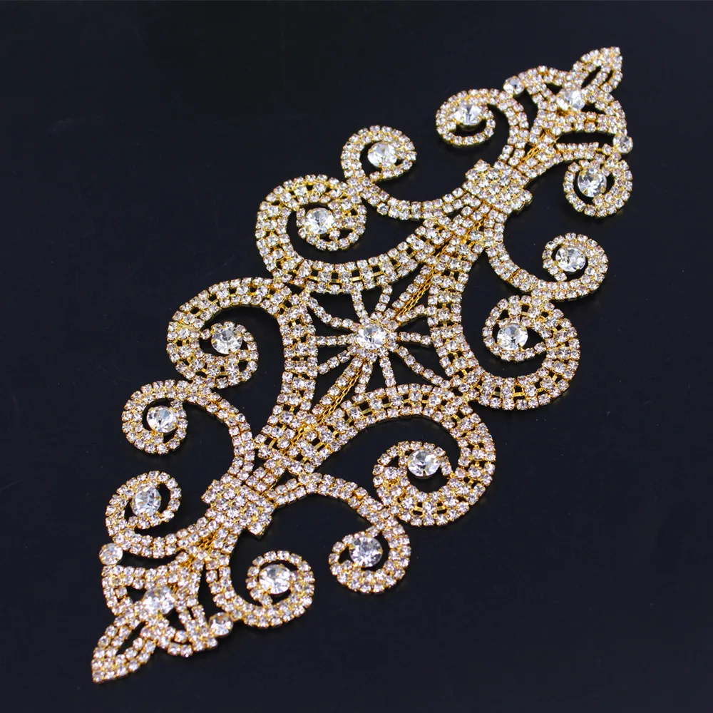 20.8x9.3cm Gold 24x7 см Черный Кристалл Стразы аппликация Сварка цветок патч для свадебного ремня пришить свадебное платье рукава аксессуары - Цвет: 20.8x9.3cm Gold