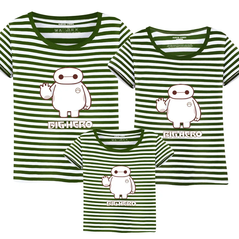 Stripe Daddy and Me T-shirt Family Matching Outfits Parent-Child Clothing Summer Cartoon Big Hero Kid's T-shirt Casual Family Tees - Цвет: Stripe