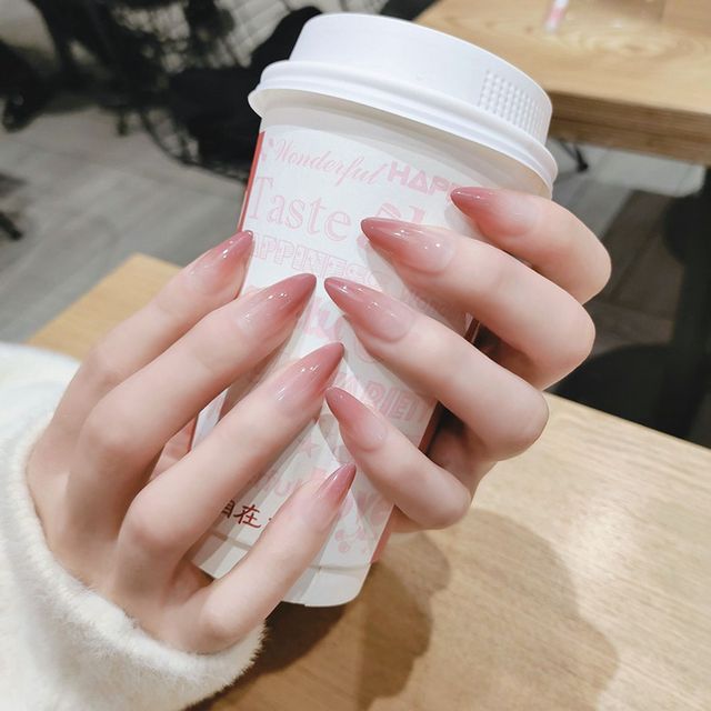 Artificial False Nails with Glue Milk Tea Gradients Long Stiletto Designs Manicure Art Patch Tips Fake Nails Press on Nail