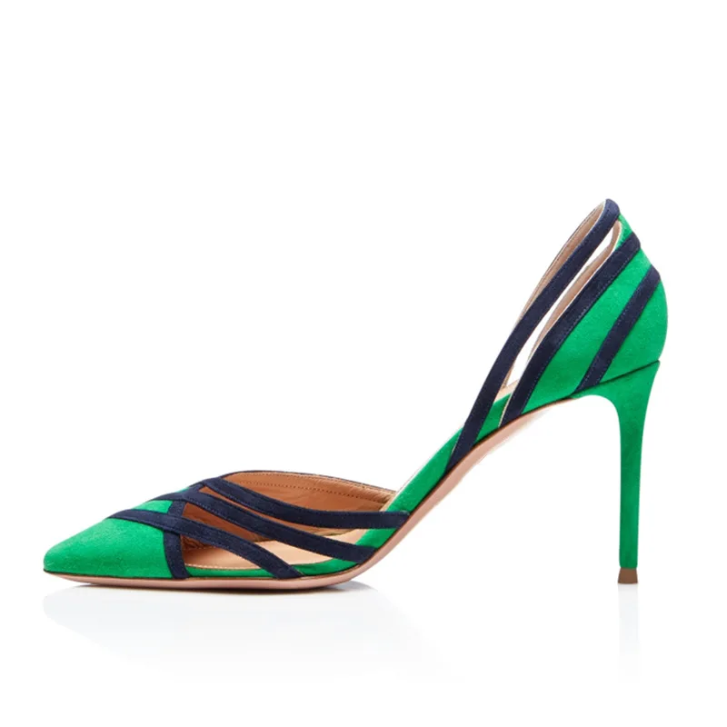 

Summer large size suede color matching pointed toe stiletto heel all-match single shoe banquet dress custom daily female sandals