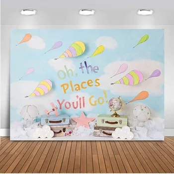 

Photography backdrop newborn baby travel hot air balloon adventure world background for photo studio kids birthday photographic