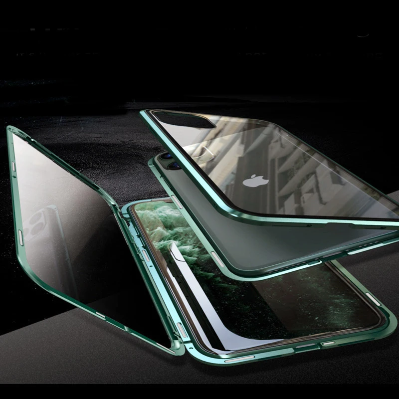 

Privacy Magnetic Case For Iphone Magnet Metal Double Side Tempered Glass Cover For Dropshipping