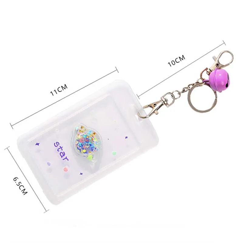 New Cute Quicksand Loving Heart Credit Card ID Holder Bag Student Women Travel Bank Bus Business Card Cover Badge With Keychain